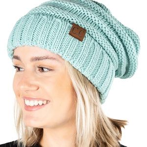 C.C Funky Trendy Warm Oversized Chunky Soft Oversized Cable Knit Beanie Mint